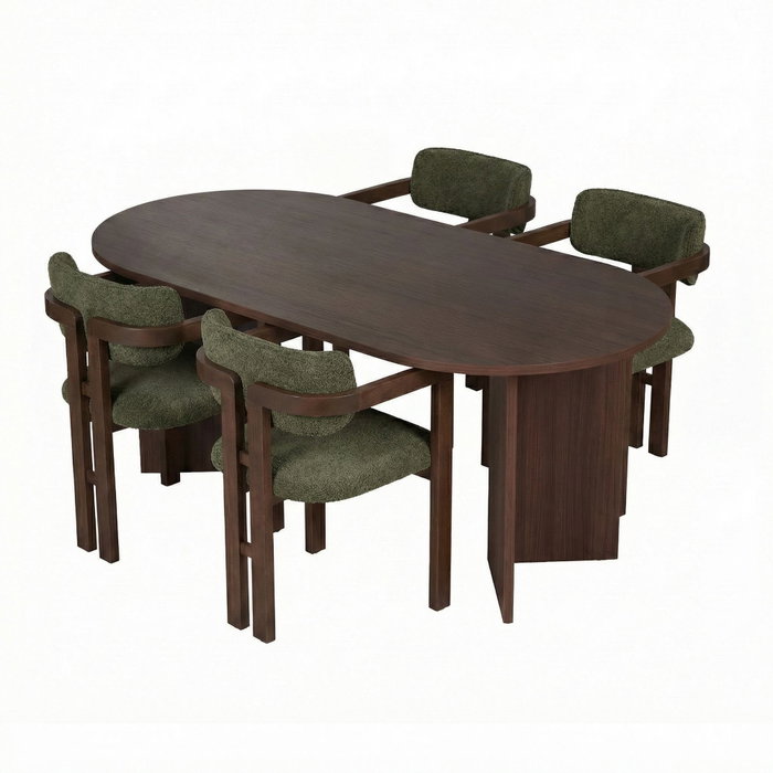 Nordure Meridia 4 - Juego de mesa y sillas de comedor de 5 piezas, Nogal Milano, Nogal Oscuro y Verde